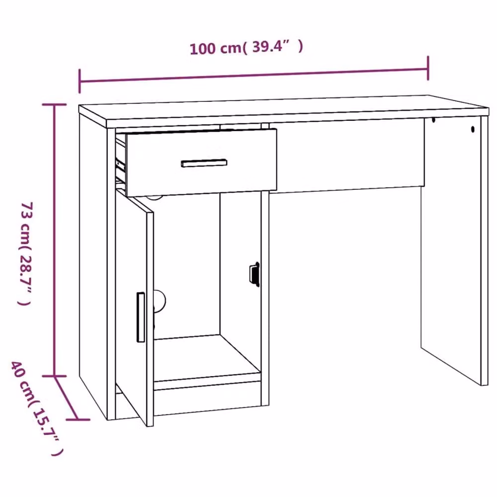 Berkfield Home Modern Black Computer Desk with Drawer and Cabinet, W/D/H: 100 x 40 x 73 cm – 4