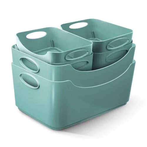 Keplin 6 Pack Plastic Storage Baskets with Handles in Petrol and Turquoise, W/D/H: 33.3 x 23.4 x 14 cm – 1