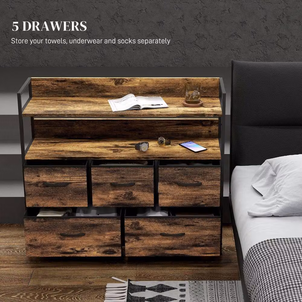 Wyld Haus Yoyota 5 Drawer Storage Chest in Rustic Brown Fabric and Wood – 4