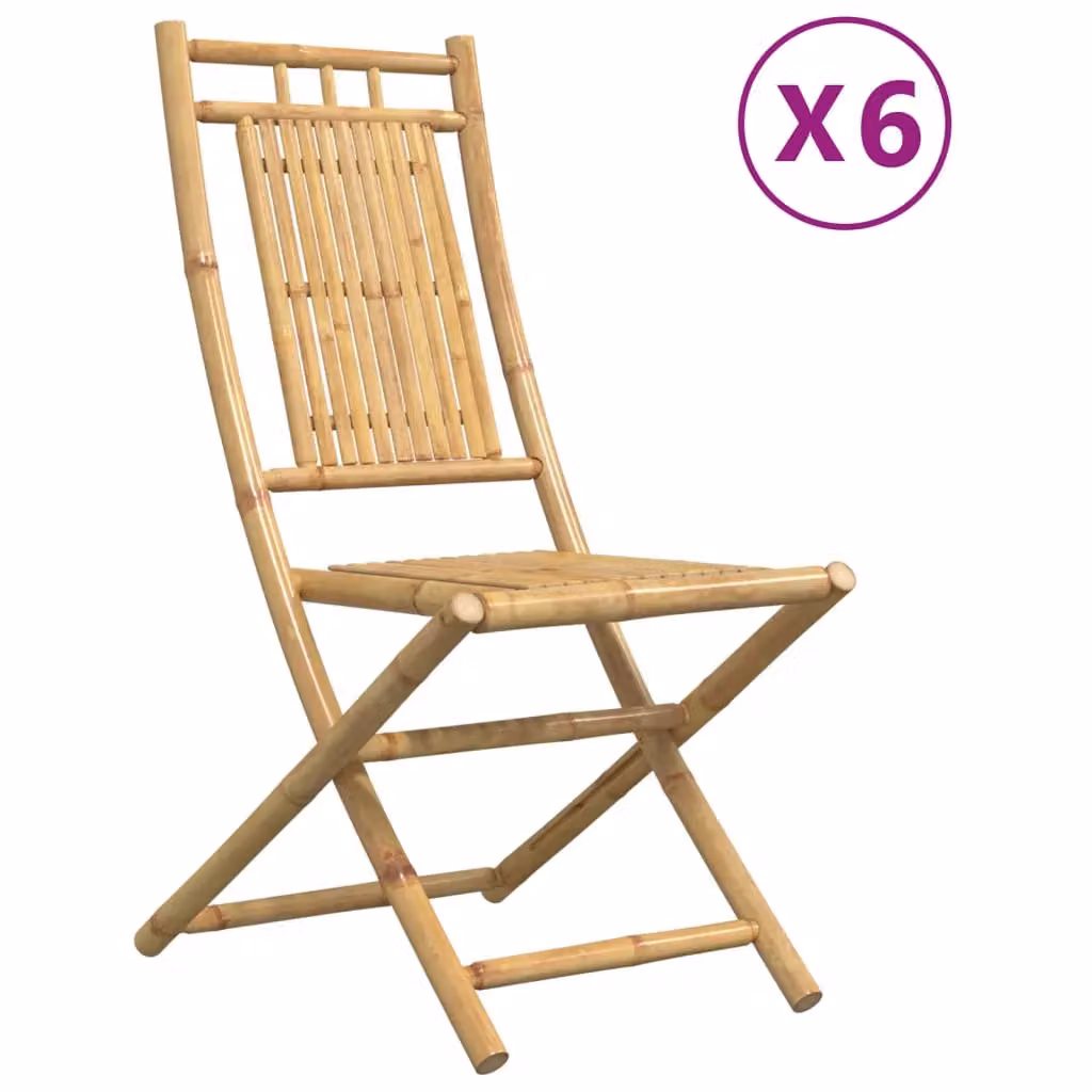 Berkfield Home Set of 6 Folding Bamboo Garden Chairs in Brown, W/D/H: 46 x 46 x 99 cm – 2