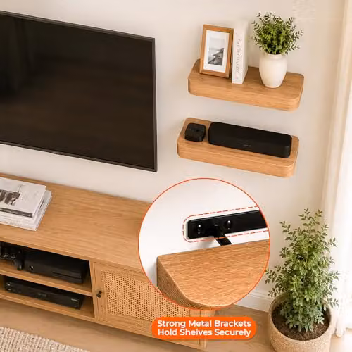 Innoteck Set of 2 Oak Floating Wall Shelves with Rounded Edges, 40 cm – 4