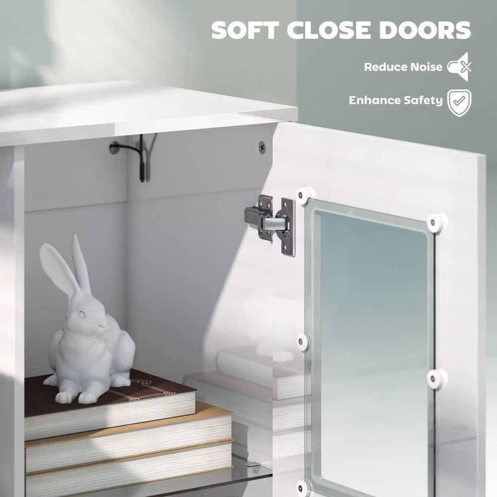 Wyld Haus Sora Coma High Gloss White Display Cabinet with Glass Doors, Internal Shelves and Integrated LED Lighting – 5