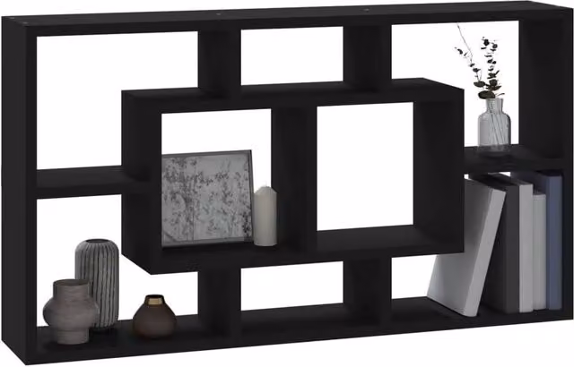 Berkfield Home Wall Mounted 8 Compartment Display Shelf in Black – 1