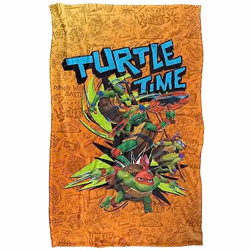Nickelodeon Teenage Mutant Ninja Turtles Mutant Mayhem Turtle Time Graffiti Super Soft Silky Feel Fleece Blanket, Multicolour, W: 91.44 cm, L: 147.32 cm