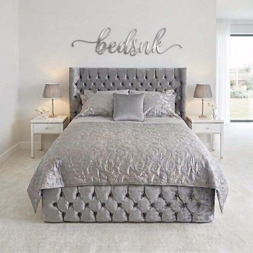 BEDS NK LTD Emperor Upholstered Velvet Bed Frame in Grey