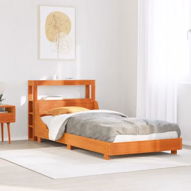 Berkfield Home Small Single Solid Wood Pine Bed Frame in Wax Brown, W/D/H: 75 x 190 x 75 cm