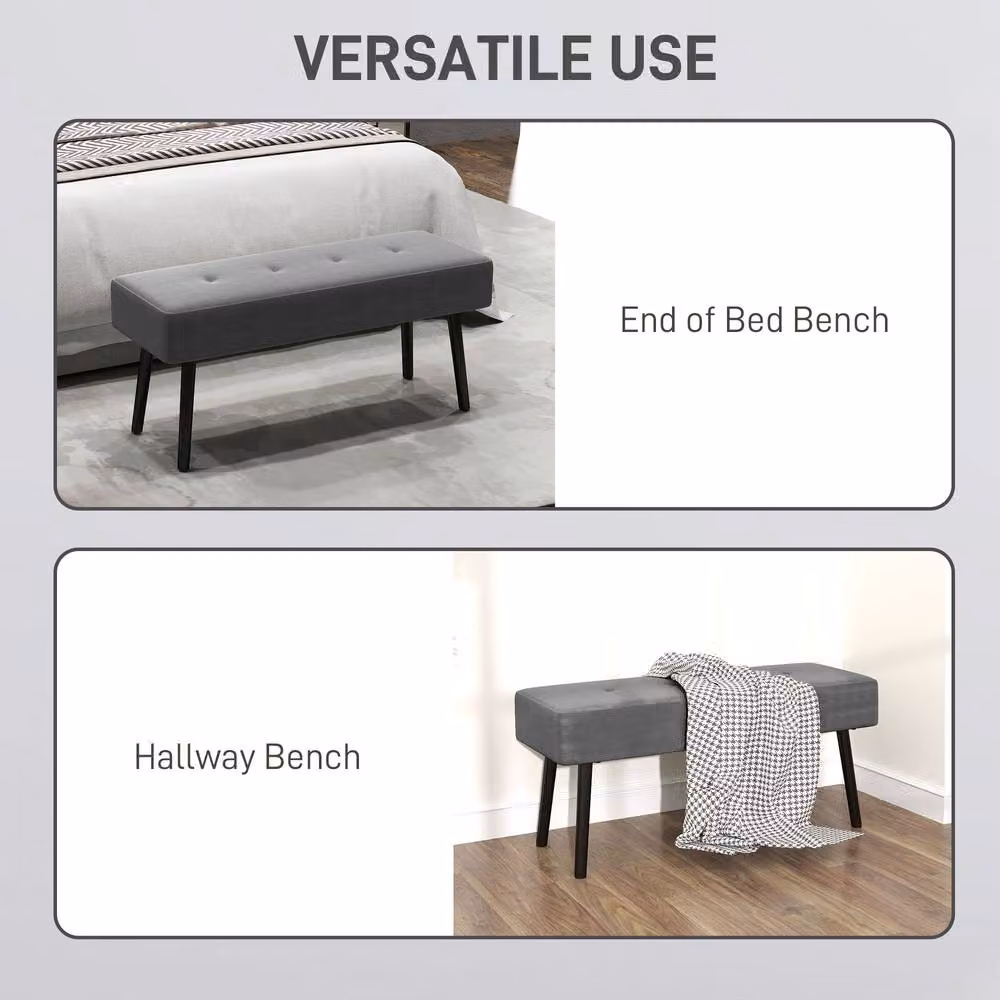 STILVORA Grey Corduroy Bedroom Bench with Metal Legs, Width: 100 cm – 5