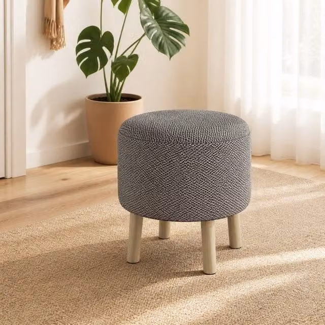 STILVORA Grey Fabric Storage Ottoman Stool with Hidden Storage and Oak Wood Frame