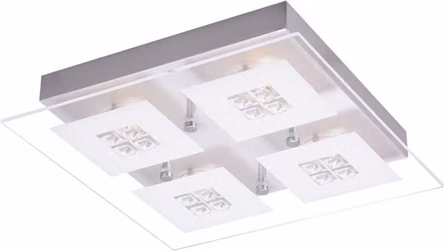 Happy Homewares Designer LED Bathroom Ceiling Light with Glass Insets in Brushed Chrome and Silver