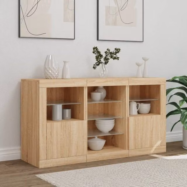 Berkfield Home Modern Sonoma Oak Sideboard with Integrated LED Lights in Natural, W/D/H: 123 x 37 x 67 cm – 1