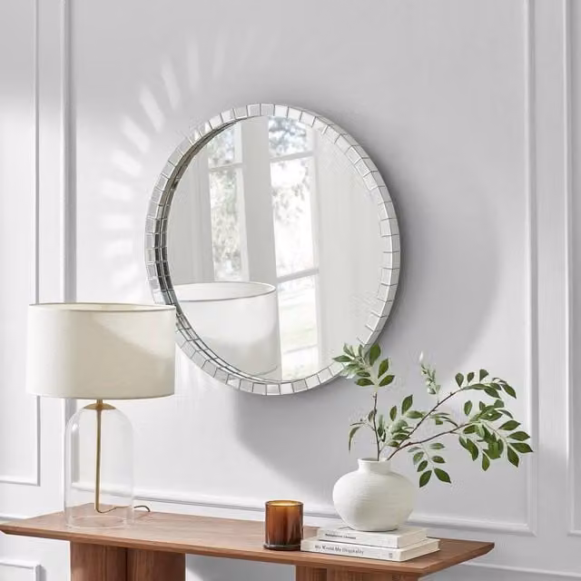 FurnitureboxUK Disco Medium Glam Round Wall Mirror in Clear, Diameter: 75 cm – 1