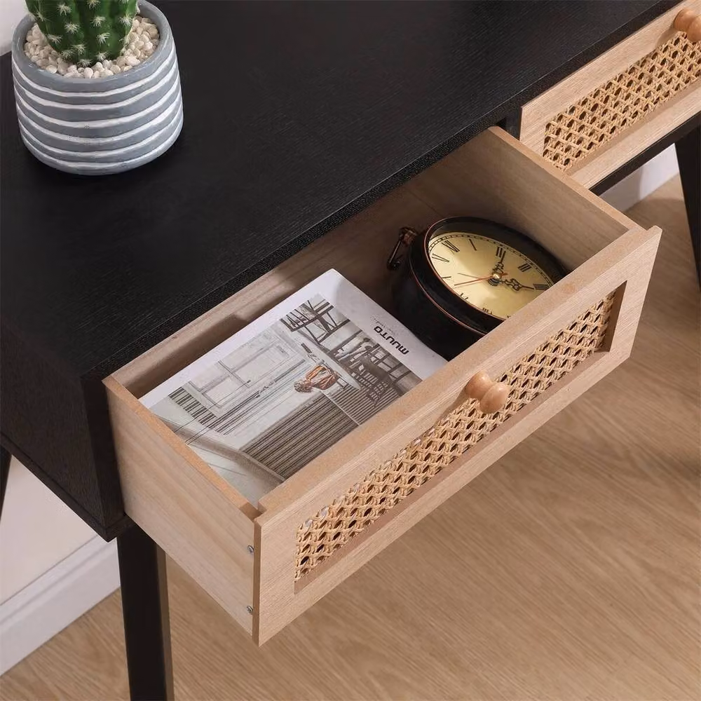 FORGEVIO 2 Drawer Console Table and Makeup Vanity Desk in Natural and Black, W/D/H: 77.5 x 40 x 90 cm – 2