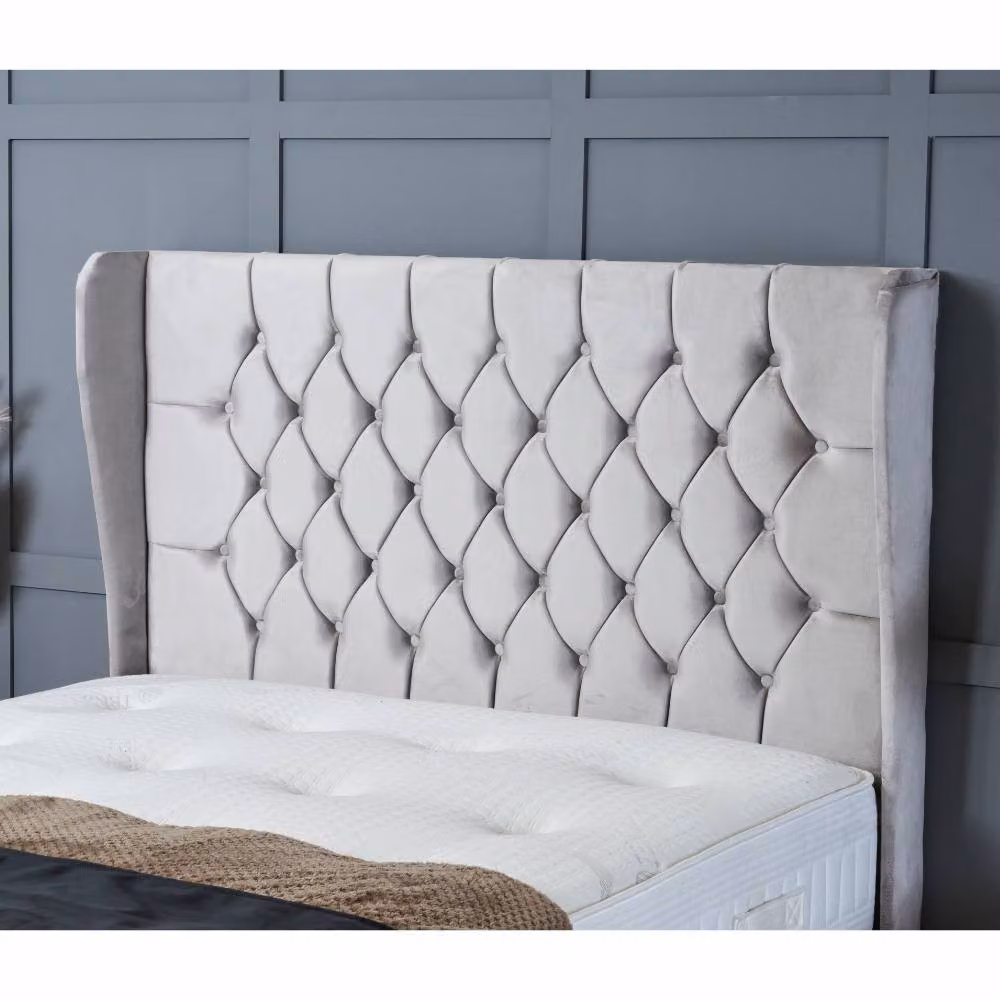 BSSPOKE Bella Ottoman Divan Bed with Mattress, Plush Velvet Upholstered Chesterfield Style, Beige, W/D/H: 180 x 200 cm – 2
