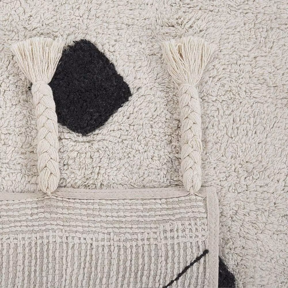 Wyld and Coco Oriental Geometric Hand-Tufted Cotton Rug in White and Black with Fringes, W: 80 cm, L: 150 cm – 4
