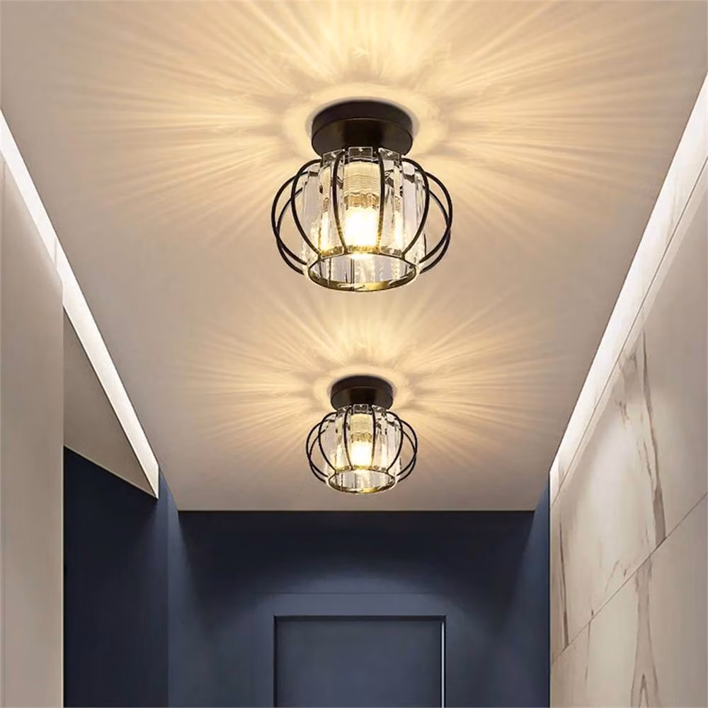 PAWNORA E27 Small Lantern Ceiling Light in Black with Transparent Glass and Aluminium Metal Finish – 4