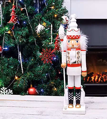 St Helens Home & Garden Nutcracker with Staff Christmas Decoration, Multicolour, Height: 40 cm