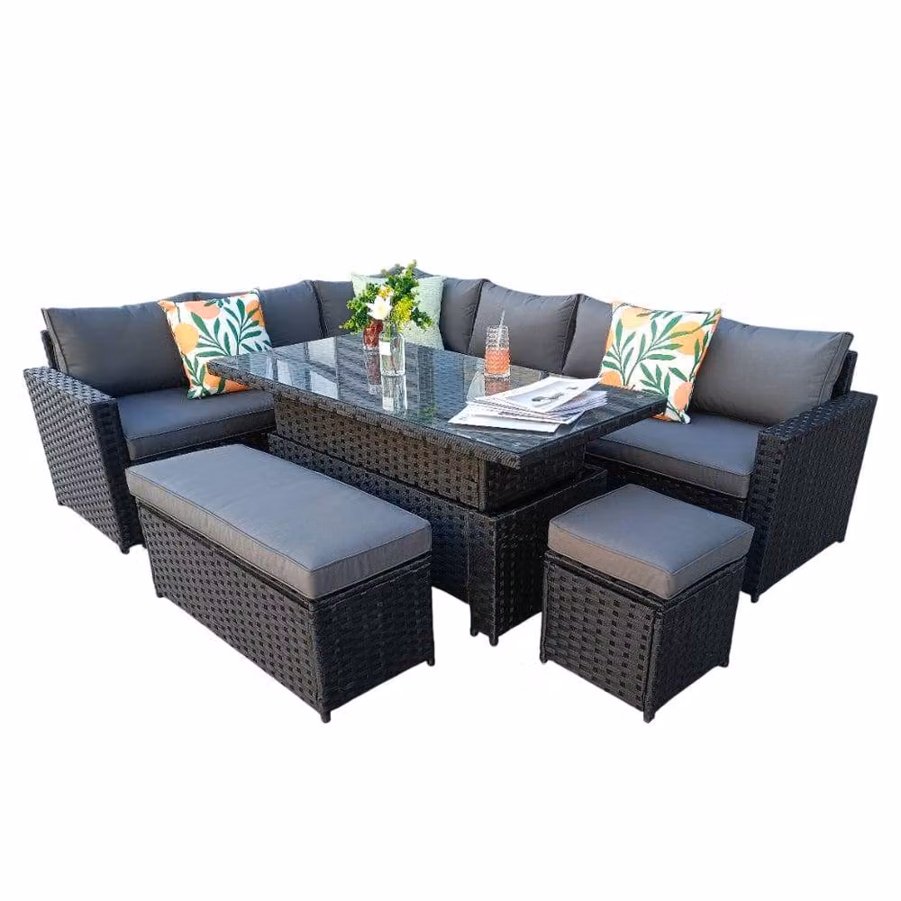 Furniture Maxi Barcelona 9 Seater Rattan Garden Dining Set with Rising Table in Black – 2