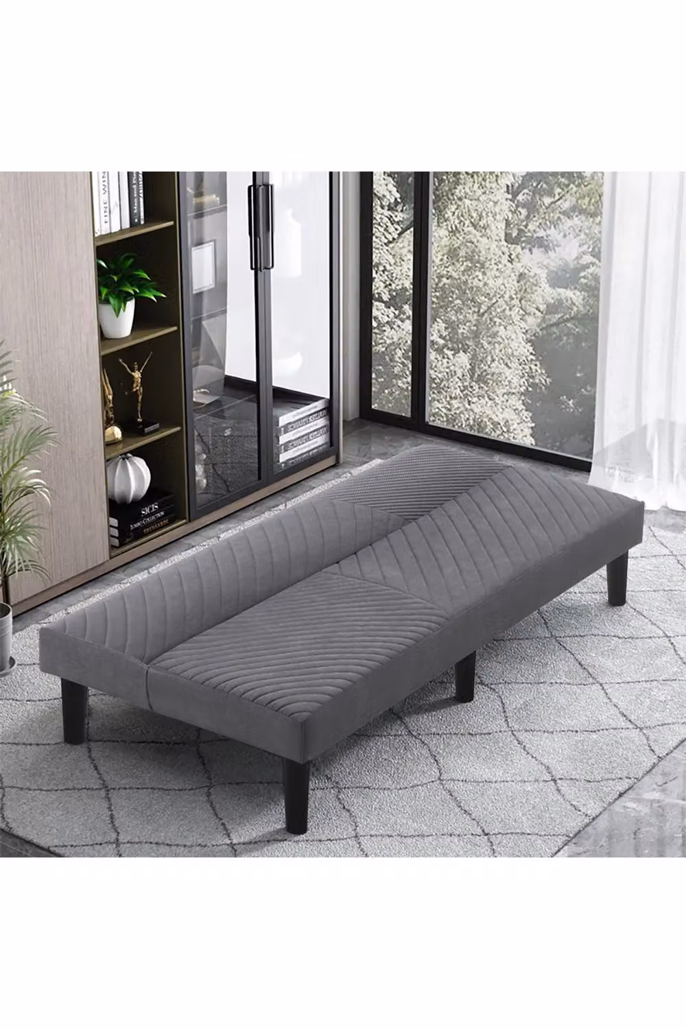 Livingandhome Contemporary Grey Fabric Single Click Clack Sofa Bed – 3