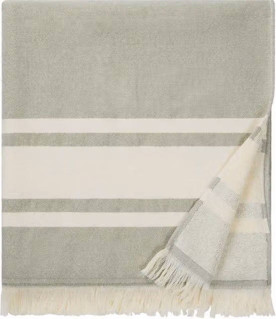 Vinga Tolo Hammam Striped Terrycloth Cotton Towel in Green, W/D/H: 180 x 80 x 0.3 cm