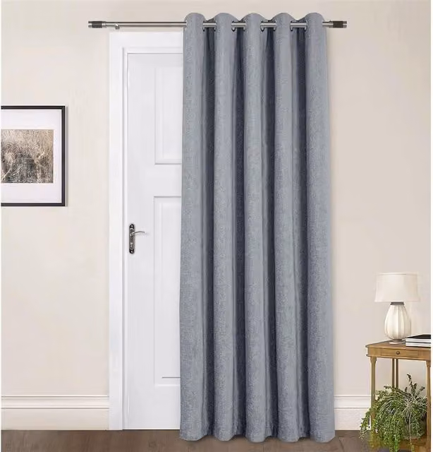 Sundour Grey Chenille Opaque Eyelet Fabric Door Curtain