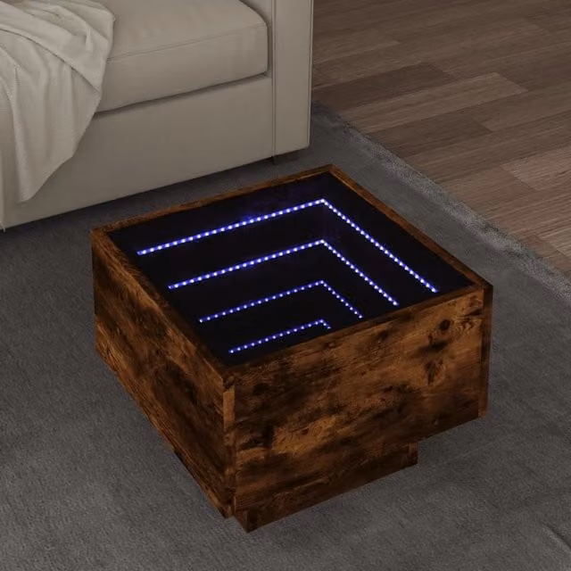 Berkfield Home Side Table with LED in Smoked Oak Brown, W/D/H: 40 x 40 x 30 cm – 1