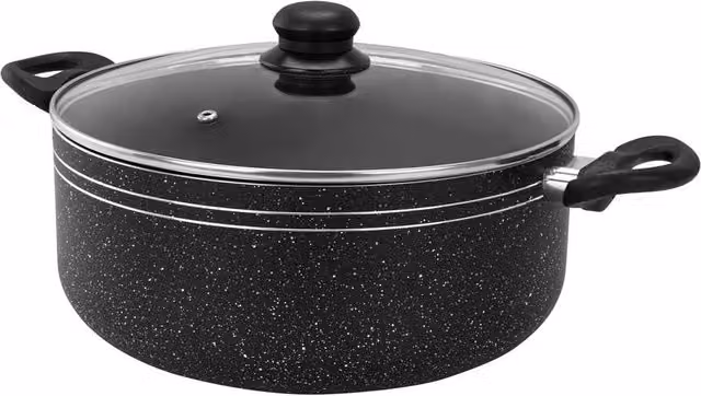 Royalford Non-Stick Casserole Dish and Stockpot with Glass Lid, Black, Diameter: 30 cm – 1