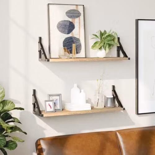 vidaXL Set of 2 Wall Mounted Shelves in Sonoma Oak Brown, W/D/H: 60 x 15 x 15.5 cm – 2