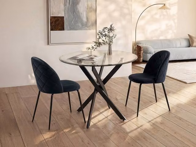 Vente-unique Modern Round Dining Table with Transparent Glass Top and Black Metal Base, Diameter: 90 cm, Height: 77 cm – 1