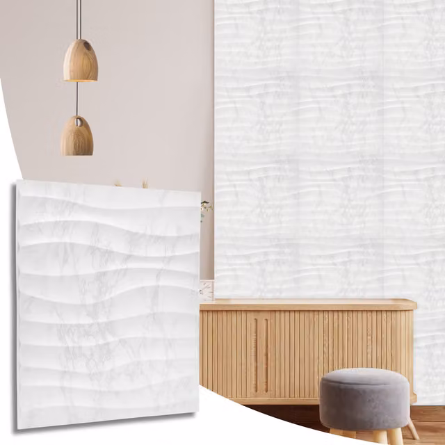 NOVECRAFTO Soft Wave Design 3D Wall Panels, Matte White Marble PVC Cladding, W: 50 cm x H: 50 cm