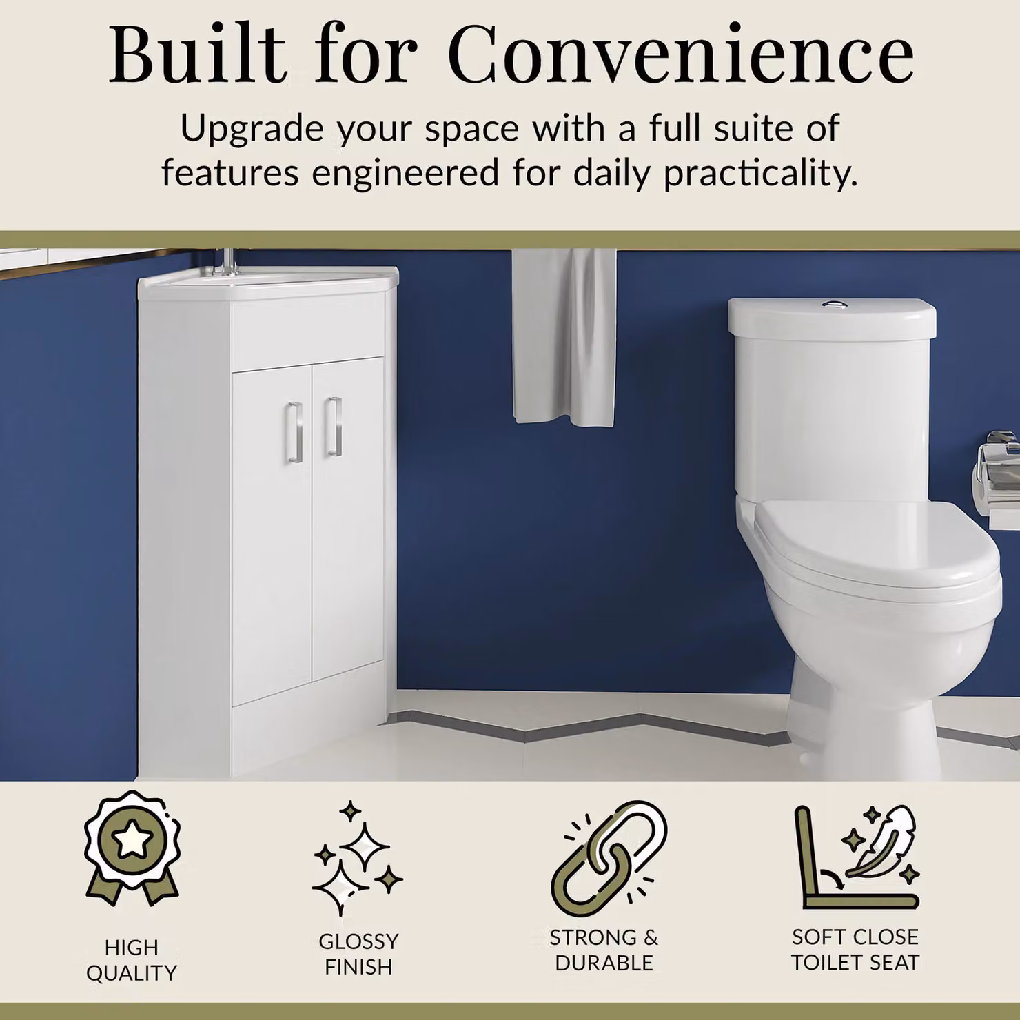 Balterley Modern Glossy White Floor Standing Corner Bathroom Vanity Unit and Toilet Set – 3