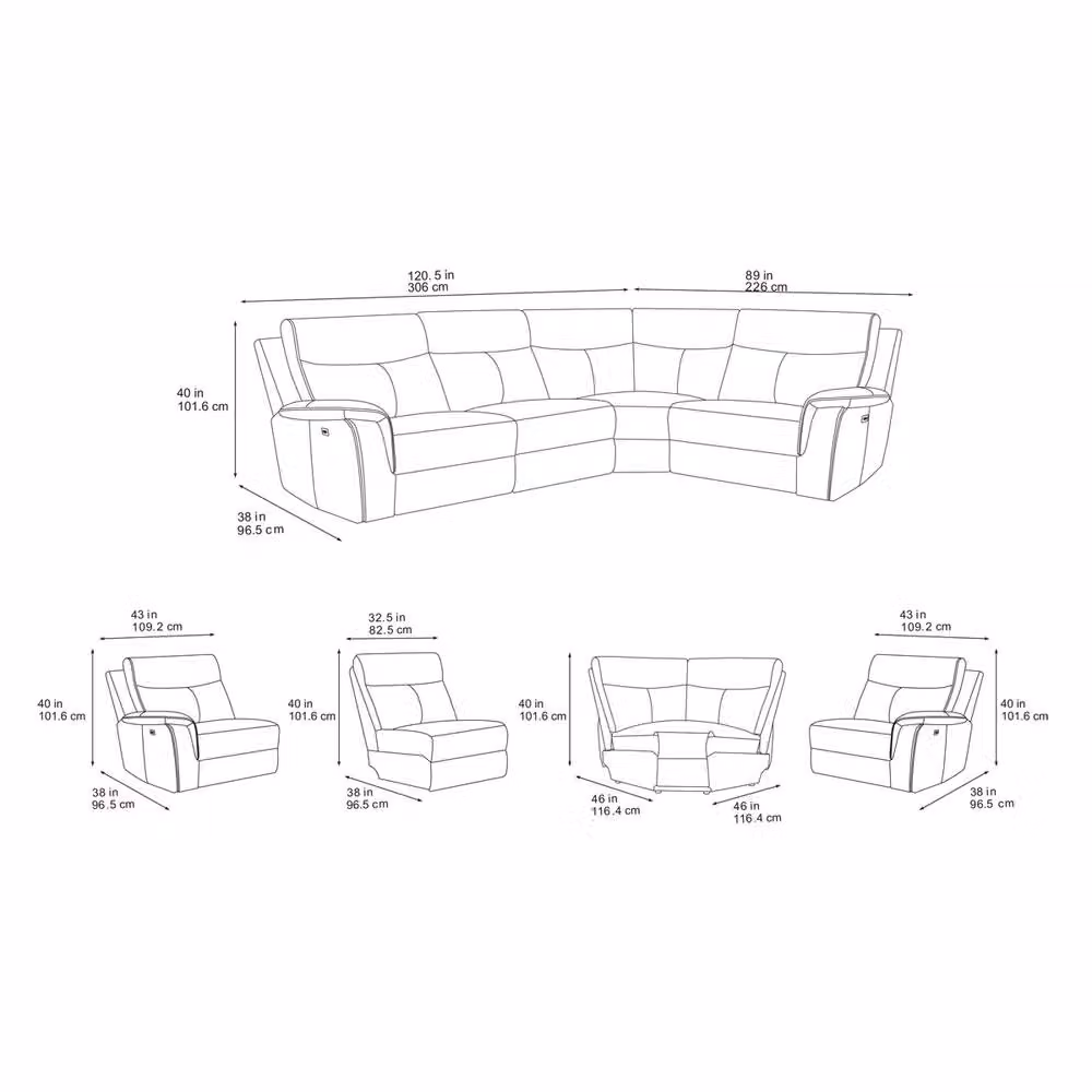 META Maverick 2 Corner L-Shape Sofa with 1 Power Recliner and USB Charging in Black – 5