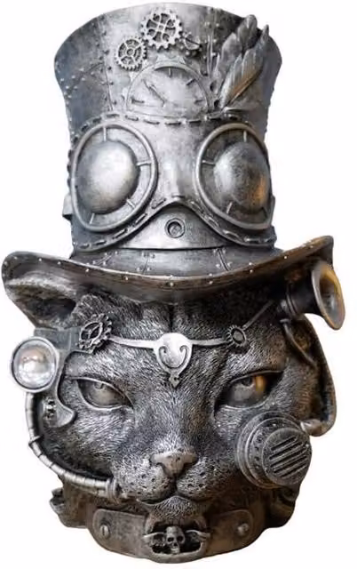 Gifts Direct 2 U Steampunk Industrial Cat Head Ornament in Silver and Grey – 4