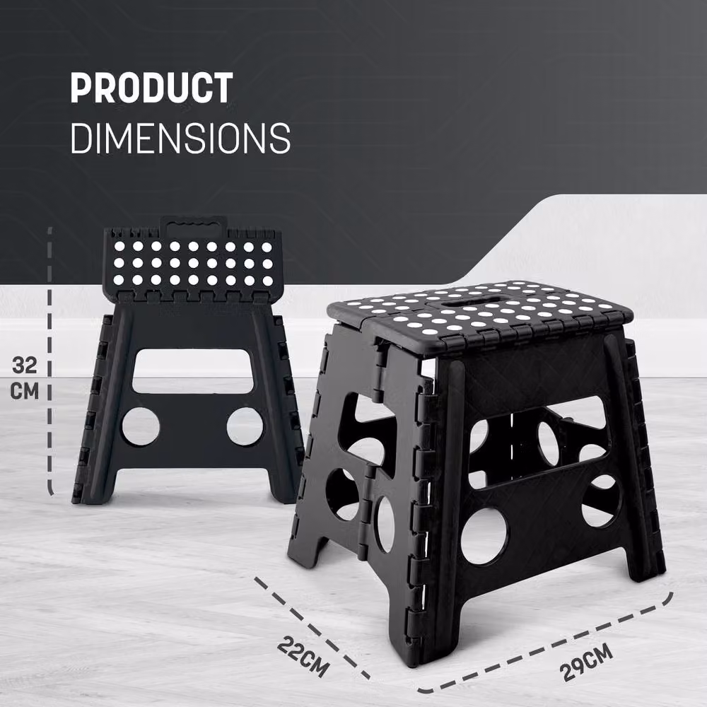 Keplin Heavy Duty Folding Step Stool, Non-Slip Portable Footstool in Black, 37 cm – 2