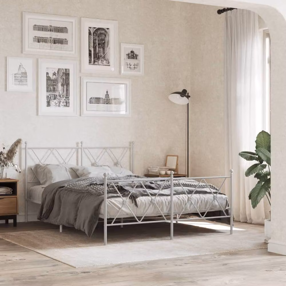 Berkfield Home Metal Bed Frame with Footboard, White, W/D/H: 140 x 190 x 90.5 cm – 2