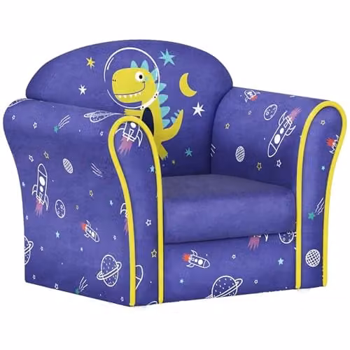 AIYAPLAY Kids Dinosaur Armchair with Wooden Frame, Blue, W: 44 cm, D: 50 cm, H: 39 cm – 1