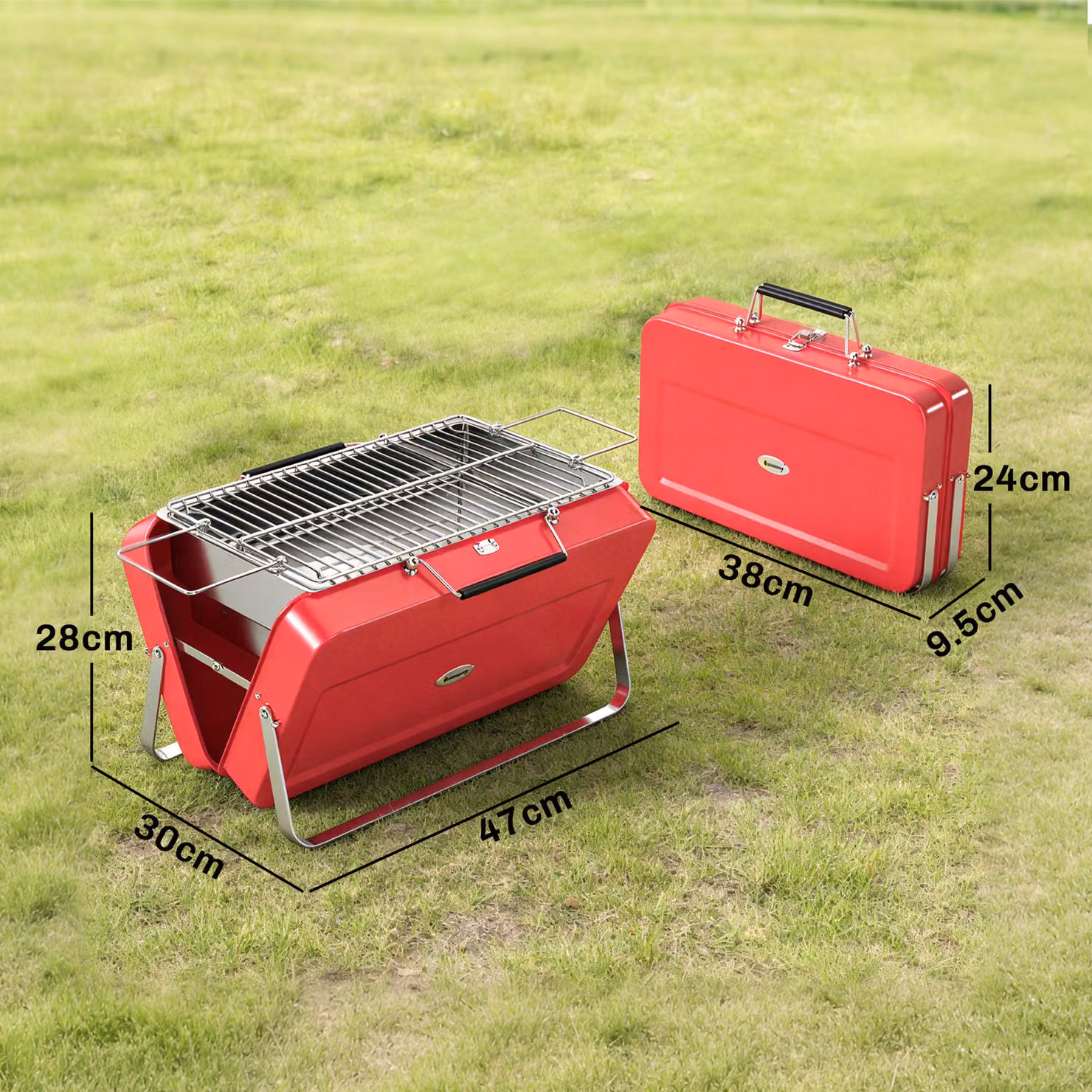 Outsunny Portable Mini Charcoal Barbecue Grill with Suitcase Shell, Red, W/D/H: 47 x 32 x 28 cm – 3