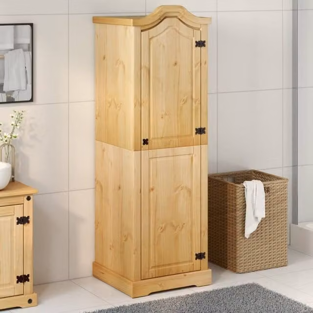 Berkfield Home Corona Wardrobe in Light Brown Waxed Solid Pine, W/D/H: 55 x 52 x 170 cm – 1
