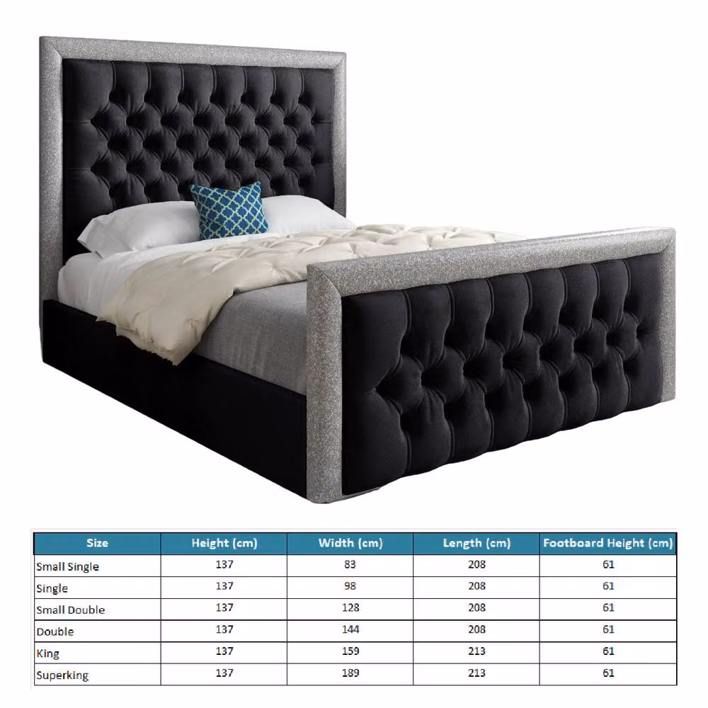 Casani Thorne Upholstered Black Velvet Designer Bed Frame W/D/H: 200 x 200 x 189 cm – 5