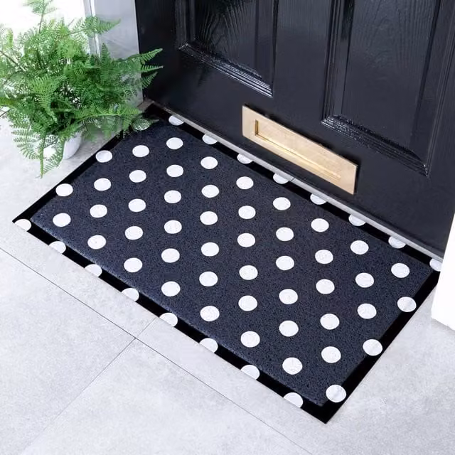 Artsy Mats Black Polka Dot Indoor Outdoor Doormat, W: 70 cm, D: 40 cm – 1