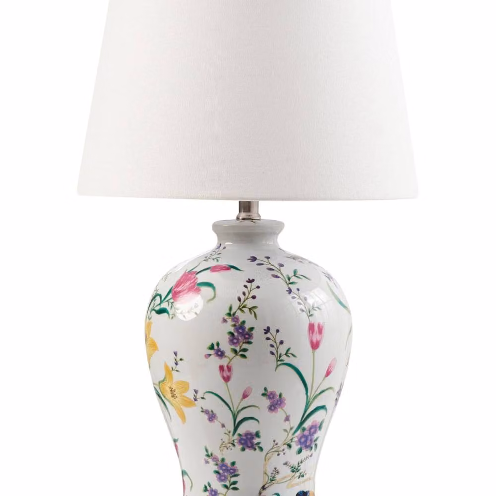 Wyld and Coco White Ceramic Table Lamp with Fabric Cylinder Shade – 2
