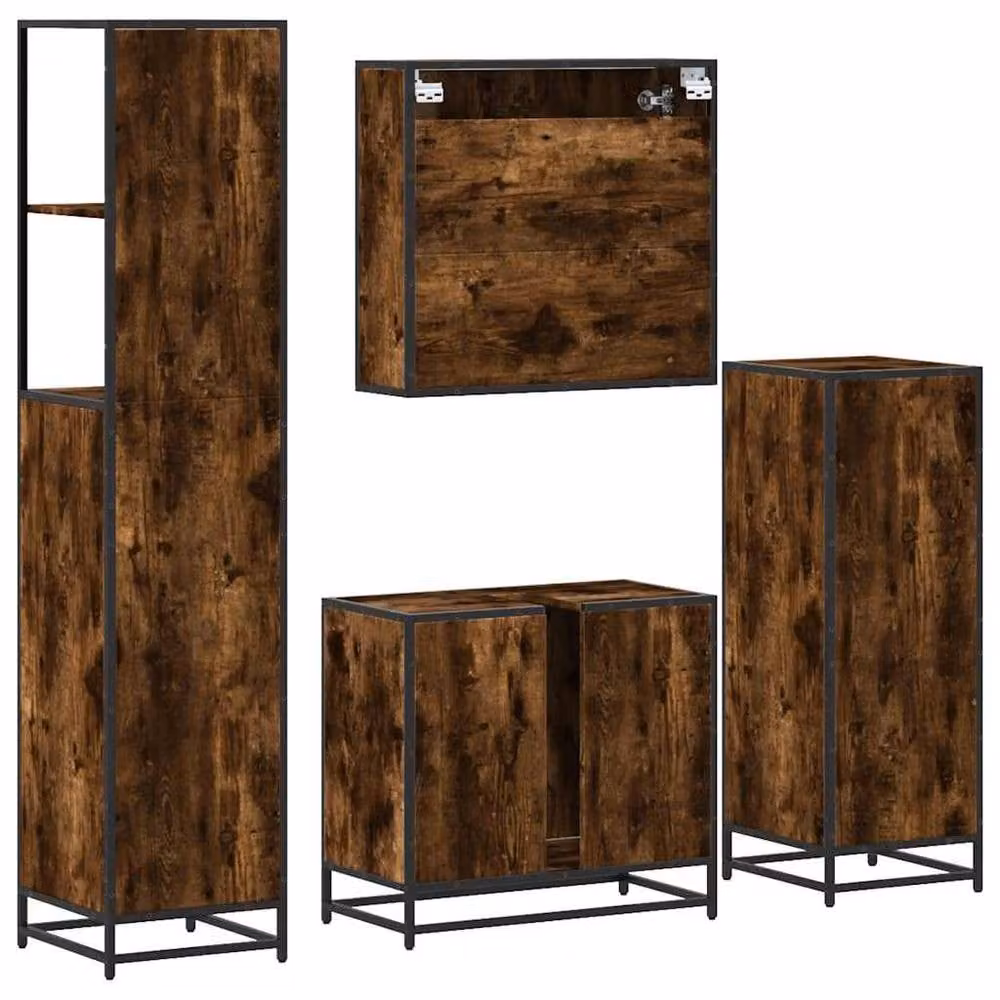 Berkfield Home 4-Piece Industrial Bathroom Furniture Set in Smoked Oak and Brown – 6