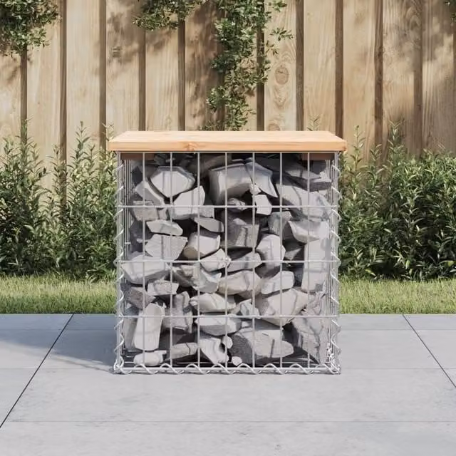 Berkfield Home Gabion Design Garden Bench in Brown Solid Pine Wood, W/D/H: 43 x 44 x 42 cm – 1