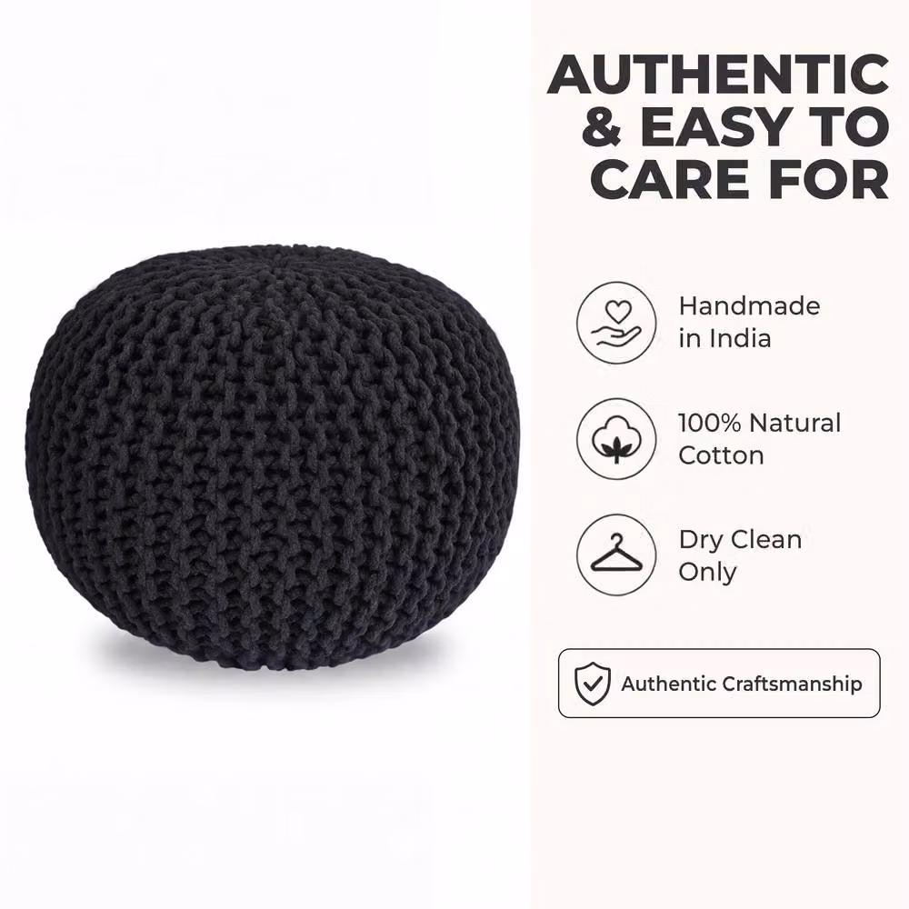 Bravich LTD Grey Chunky Knitted Cotton Round Pouffe Footstool, Diameter: 50 cm – 7