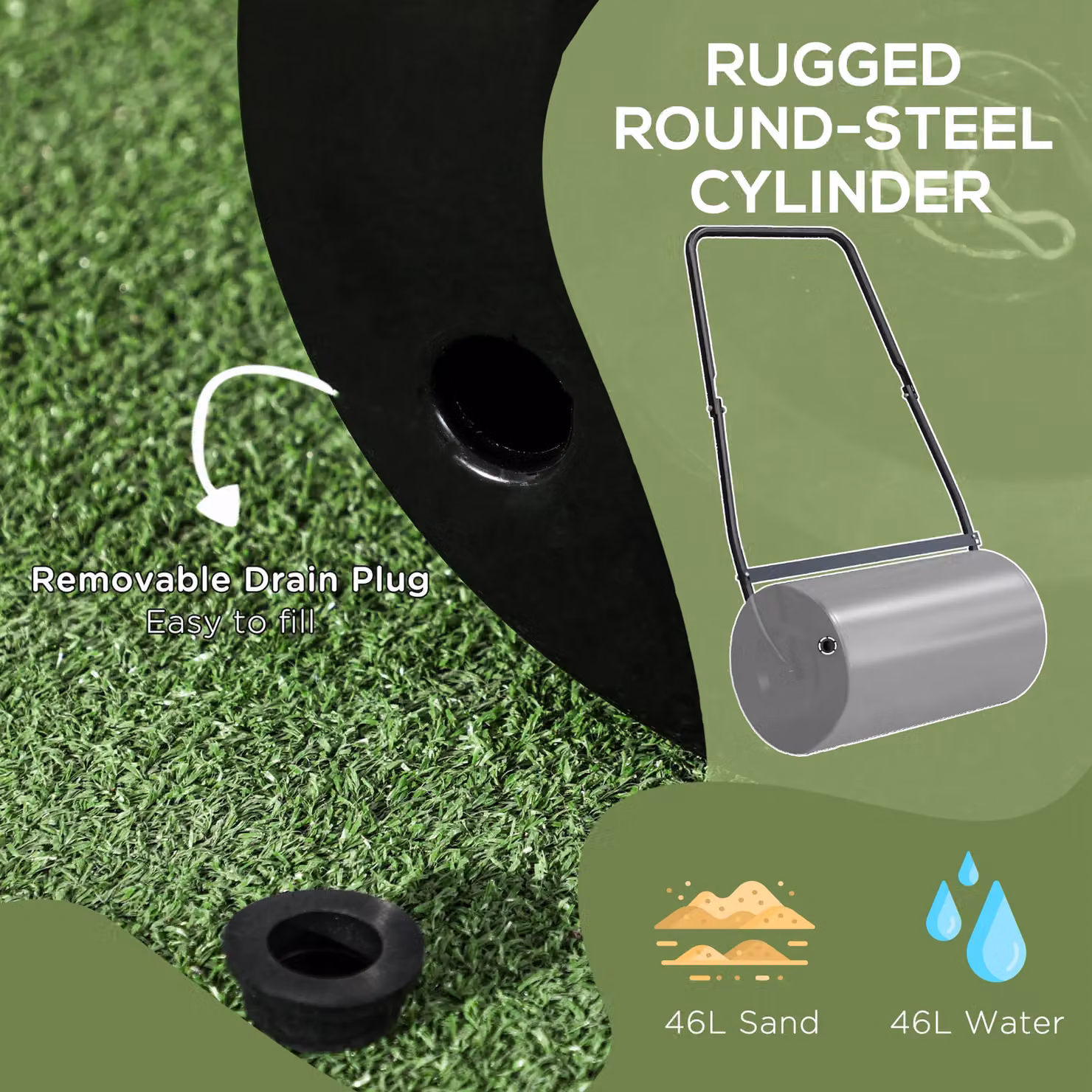 DURHAND Heavy Duty Steel Garden Lawn Roller, Black – 4