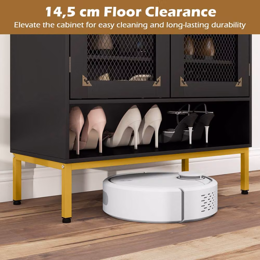 Costway Modern 5-Tier Wooden Shoe Cabinet with Glass Doors in Black – 6