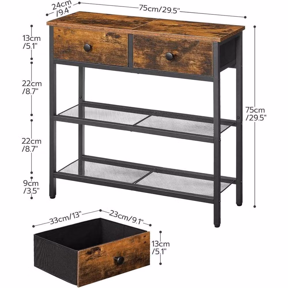 FORGEVIO Industrial Brown Console Table with 2 Non-woven Drawers – 2