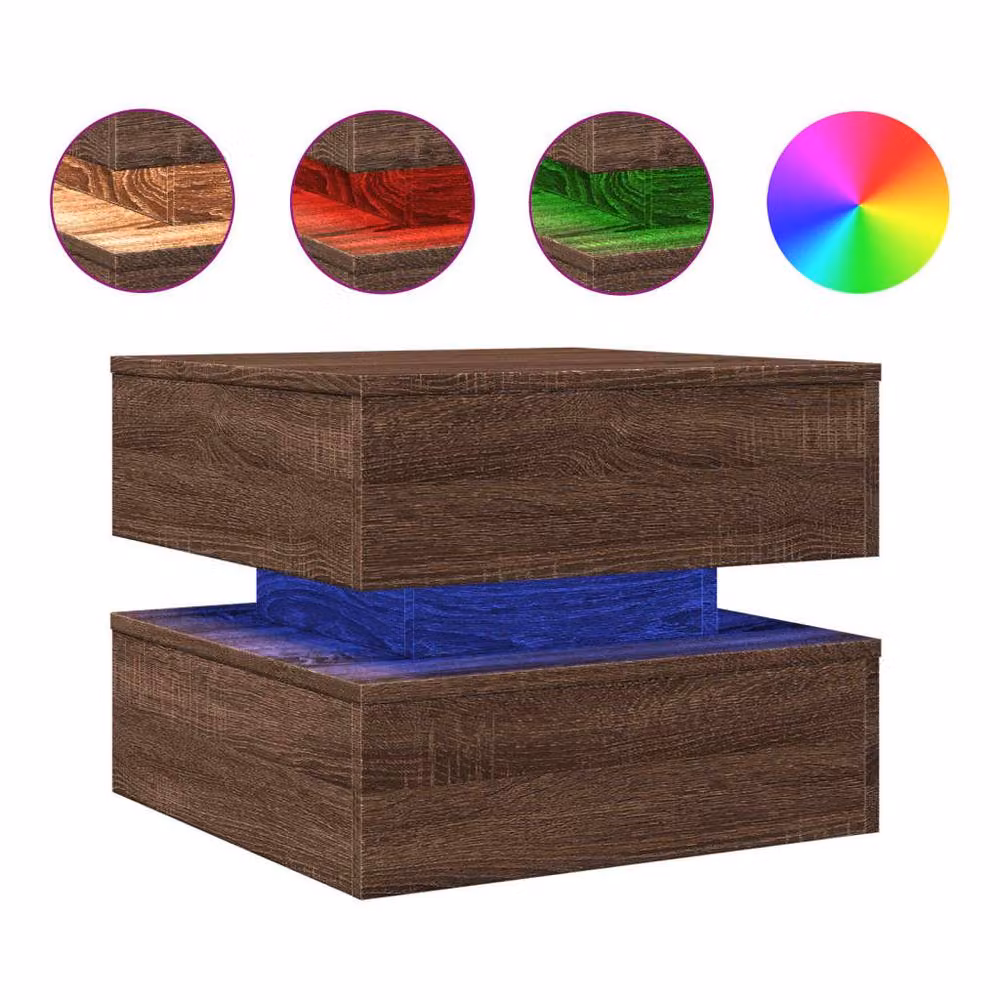 Berkfield Home Modern Square Coffee Table with LED Lights in Brown Oak, W/D/H: 50 x 50 x 40 cm – 2