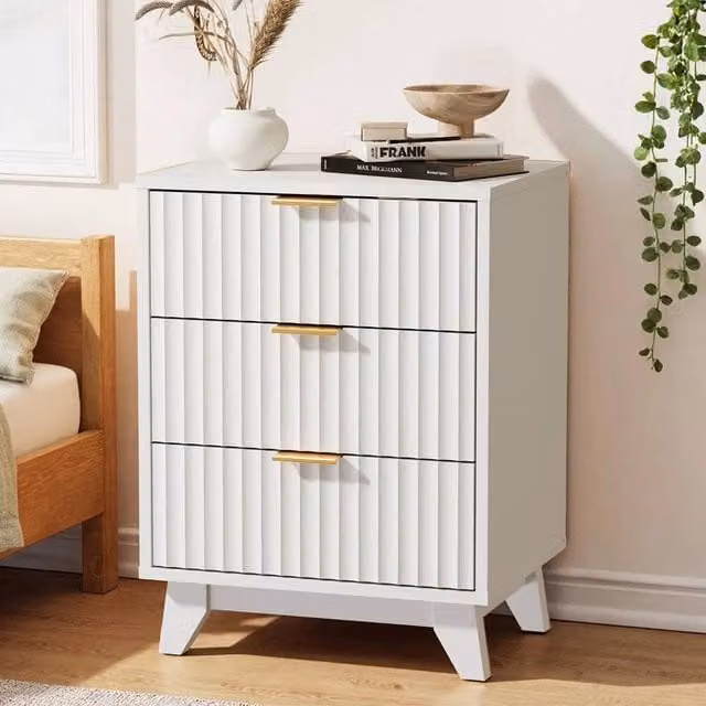 FORGEVIO Wood Bedside Table with 3 Drawers and Charging Station, White, W/D/H: 100 x 15 x 15 cm – 1