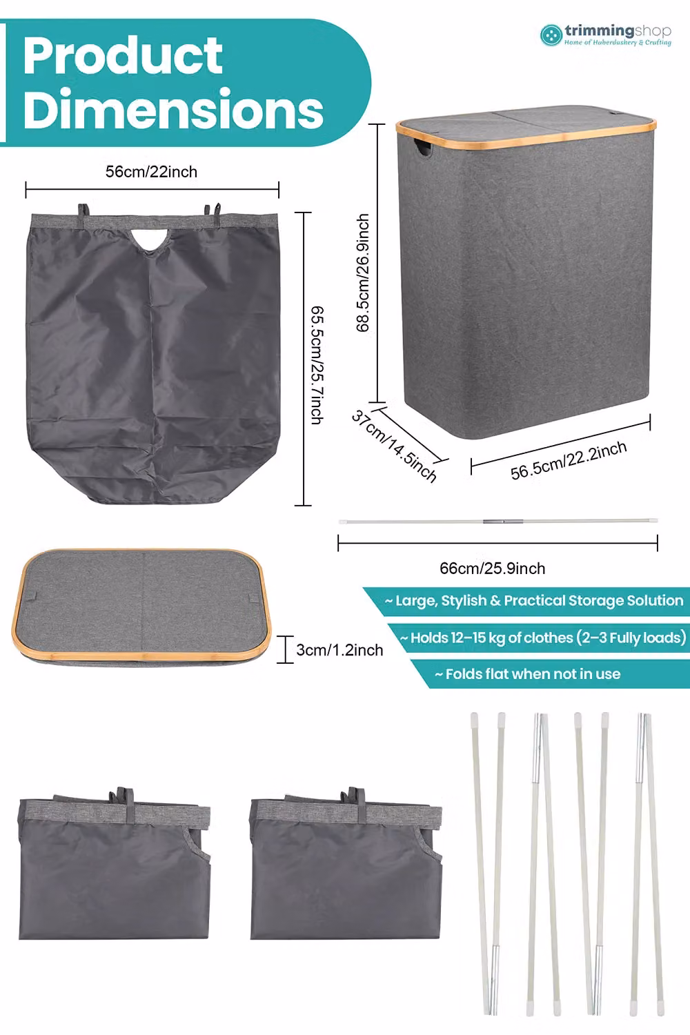 Neel Blue 140L Foldable Laundry Hamper with Lid in Grey and Blue – 2