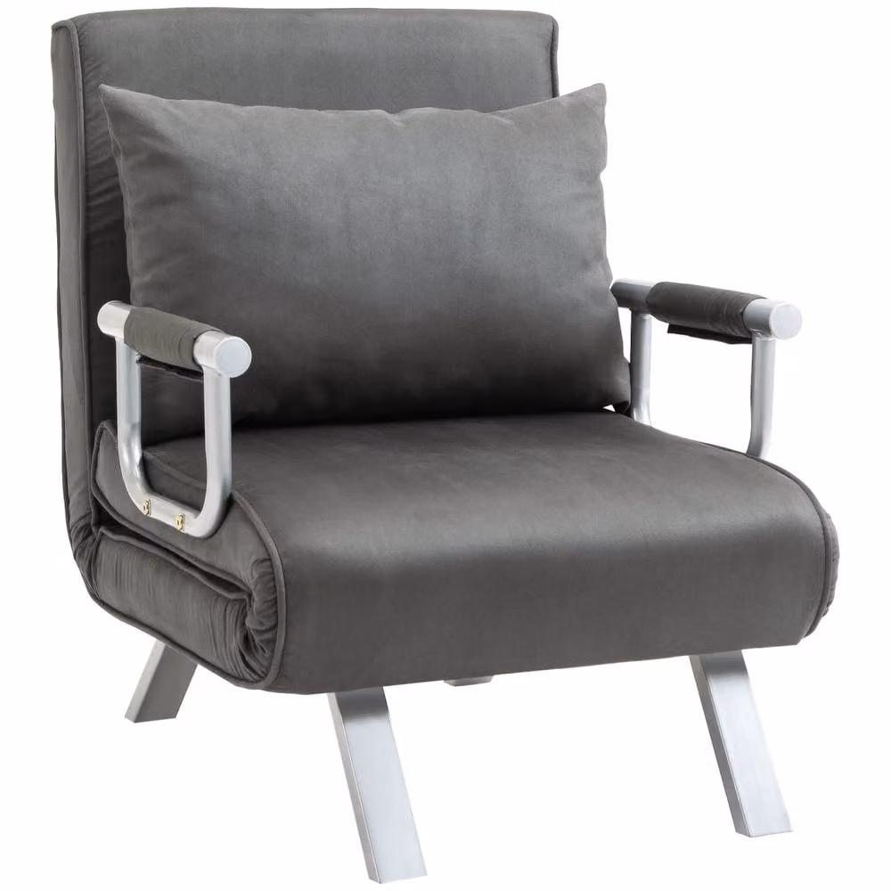Wyld Haus Moba Grey 4 in 1 Convertible Chair Bed with Microfibre Fabric and Metal Frame – 3